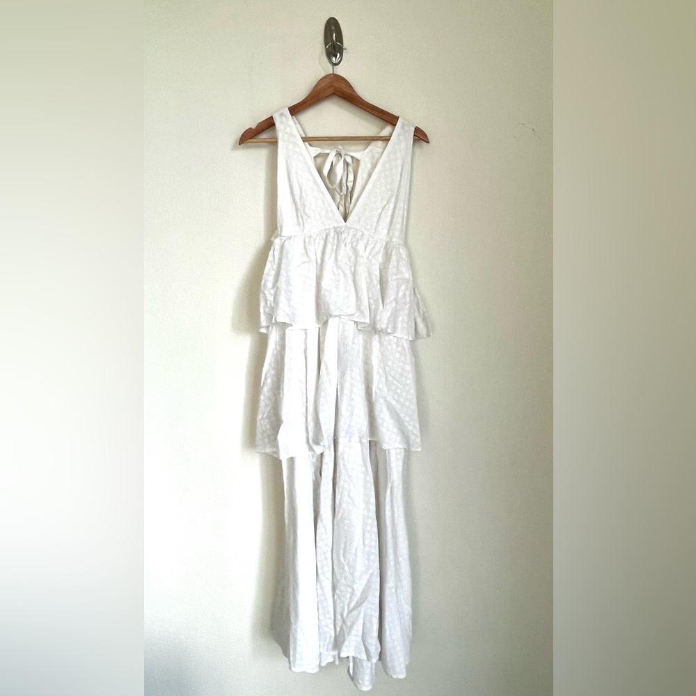RHODE Resort Leela Tiered V-Neck White Cotton Ruffle Midi Dress – Sz. 4 Bridal - Picture 4 of 13